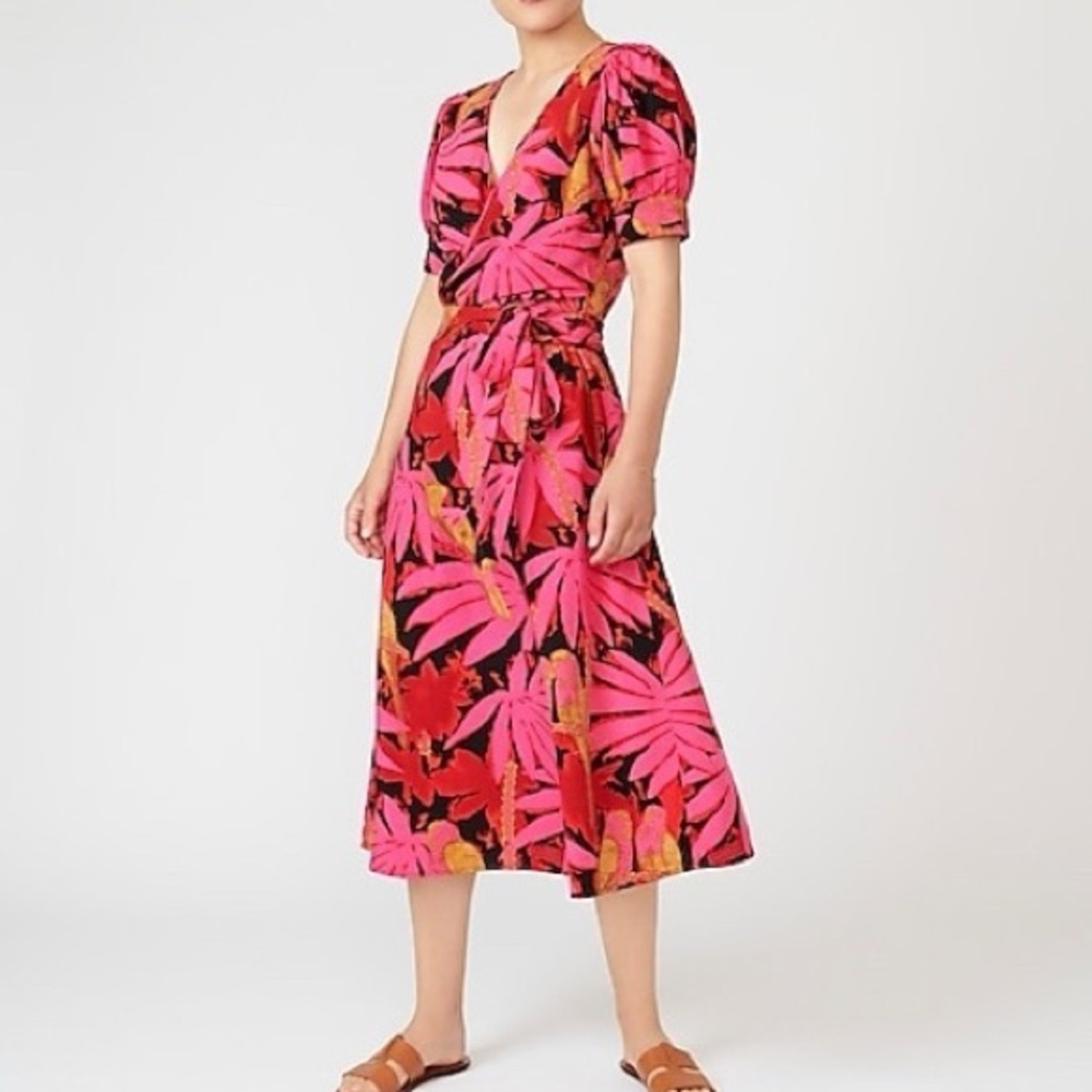 J. Crew Faux Wrap Midi Dress in Palm Print - NWOT - Size 2